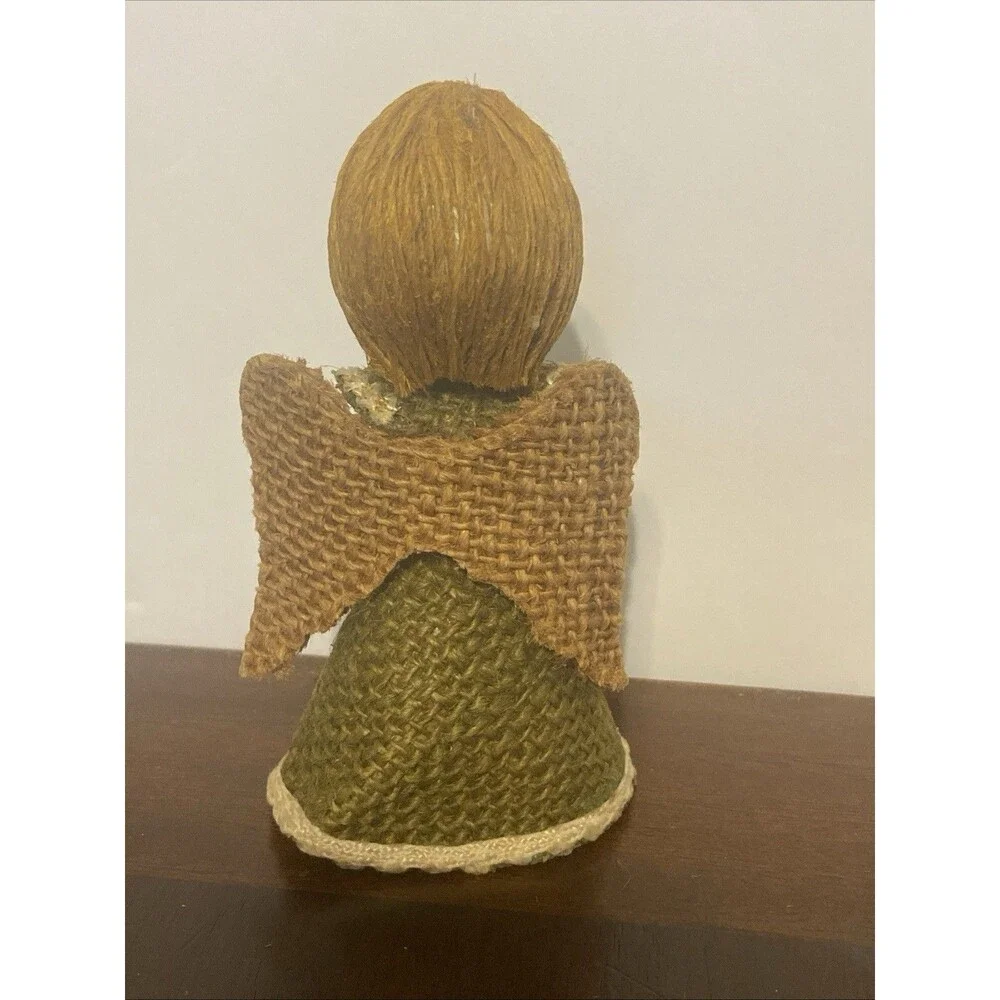 Vintage 1970S Burlap Jute Christmas Angel Figurine Ornament 4.5”